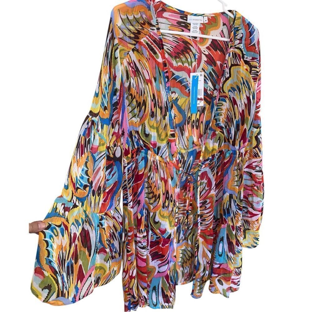 Bleu Chiffon Multi Color Swim Cover Up Dress Size Medium - Picture 4 of 8